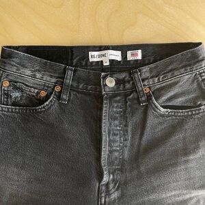 RE/DONE black wash high waisted straight leg distressed denim